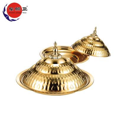 China Sustainable Wholesale Gold Plated Stainless Steel Chain Dish 40 Cm Unbreakable Gold Plated Stainless Steel Tray With Lid for sale