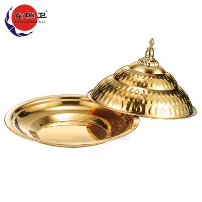 China New Sale OEM Disposable Hotel Shake 410 Stainless Steel Anti Rust Dish Trays With Lid 30cm Gold Thin Layer for sale