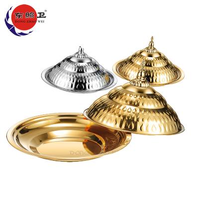 China Modern Wholesale Gold Plated Chain Stainless Steel Dish 45cm Unbreakable Stackable Gold Stainless Steel Plate for sale