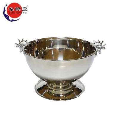 China 201 Bar Ice Cooler Bucket Chiller Tin Beer Wine Bucket Stainless Steel 38cm Viable Round Antler Silver Ice Buckets for sale