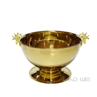 China Hotel 201 Stainless Steel Gold Antler Round Ice Buckets Viable 38cm Bar Ware Ice Bucket Beer Cooler Bucket for sale