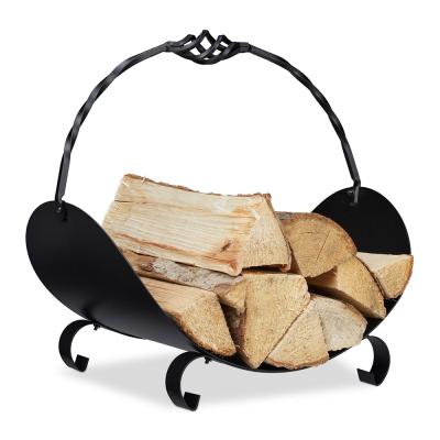 China Black Firewood Storage Rack Log Firewood Storage Log Rack For Backyard Fireplace Indoor Outdoor Tools for sale