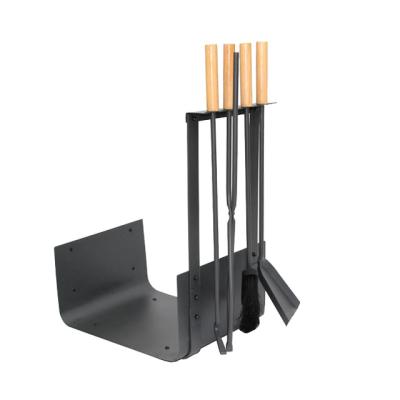 China Modern Firewood Rack Fireplace Log Rack with Tool Kit 4 Pcs Gray Indoor Outdoor Firewood Holders Log Cart for sale