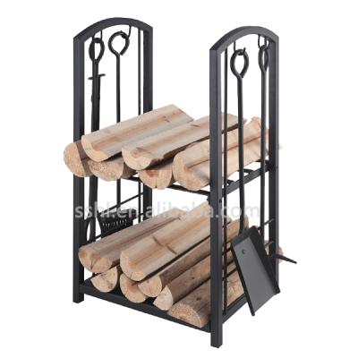 China Modern Firewood Rack Fireplace Log Rack with 4 Pcs Indoor Tool Kit Firewood Holders for sale