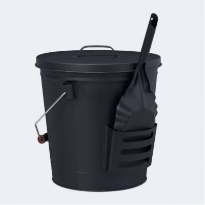 China Gather Ash Black Metal Ash Bucket with Lid and Shovel Coal Bucket for sale