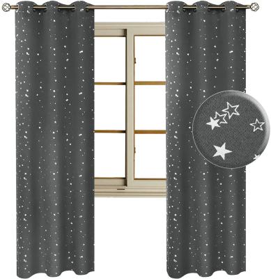 China Blackout Beautiful Silver Star Printed Thermal Insulated Grommet Curtain Kids Bedroom Blackout Curtains for sale