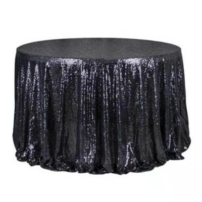 China Modern Black Sequin Glitter Table Cloth Round Table Cloths For Birthday Wedding Banquet Decorations for sale