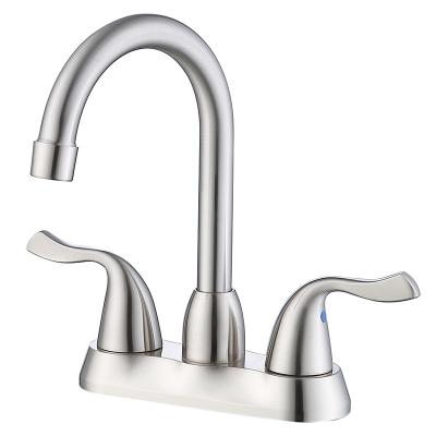 China Sink Faucet 2-Handle Bathroom Sink Faucet with Plastic Auto Drain and Lead Free cUPC Supply Line RV Bathroom Faucet 3 Hole Brushed Nickel for sale