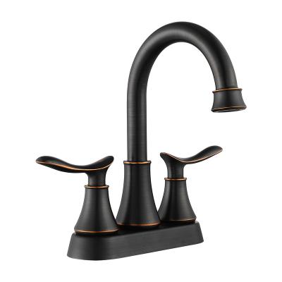 China Sink Faucet 2-Handle 4-Inch Oil Rubbed Bronze Bathroom Vanity Sink Faucets With Auto Drain And Supply Pipes for sale