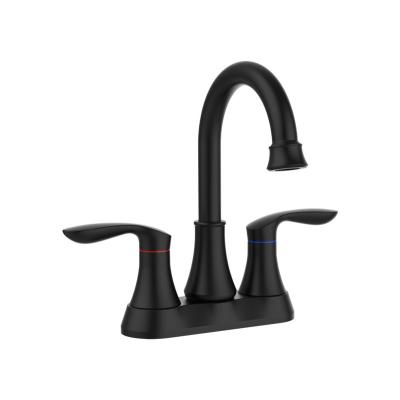 China Matt Black Faucet Sink Faucet With Auto Drain Supply Hose 2-Handle High Centerset 360 Degree Arc Swivel Spout 6 Inch Vanity Sink Faucet for sale