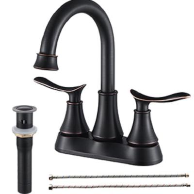 China Sink Faucet Bathroom Faucet, Bathroom Vanity Sink Faucets With Auto Drain And Supply Pipes Oil Rubbed Bronze 2 Handle 4 Inch Black 2 Holes for sale