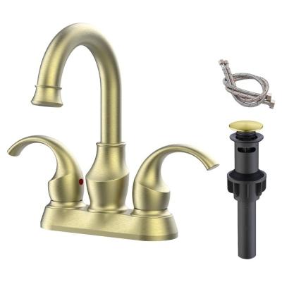 China Sink Faucet 2 Handle 4 Inch Brushed Gold Bathroom Faucet Bathroom Vanity Sink Faucets With Auto Drain And Supply Hose Basin Faucets for sale