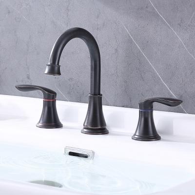 China Sink Faucet Bathroom Faucet, Bathroom Vanity Sink Faucets With Auto Drain And 8 Inch Supply Pipes Two Double Handles Black Widespread Handle for sale