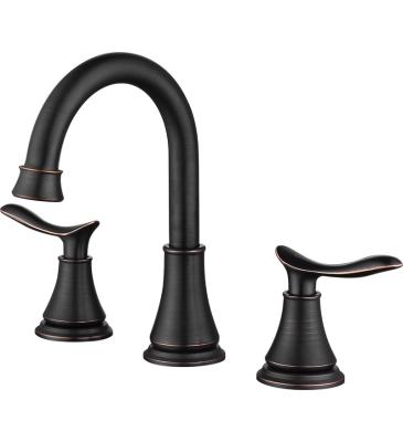 China 8 Inch Black Sink Faucet Two Handles Widespread Bathroom Faucet , Bathroom Vanity Sink Faucets With Auto Drain And Supply Hoses for sale