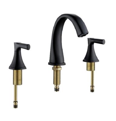 China 8 Inch Black Sink Faucet Two Handles Widespread Bathroom Faucet , Bathroom Vanity Sink Faucets With Auto Drain And Supply Hoses for sale