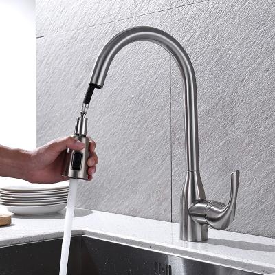 China Pull Out Spray Kitchen Sink Faucet With Pull Out Sprayer Brushed Nickel, Stainless Steel High Arc Kitchen Sink Faucet, 3 Way Setting Single Hand for sale