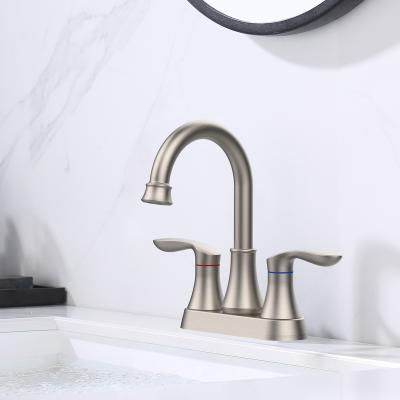 China Sink Faucet 2 Handle 4 Inch Brushed Nickel Bathroom Faucet Bathroom Vanity Sink Faucets With Auto Drain And Supply Hose Basin Faucets for sale