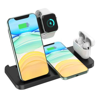 China Smart Watch 10W 4 in 1 Mobile Phone Stand Dock Desktop Fast Charging Multi Function 4 in 1 Earbuds Wireless Charger Stand for Watch for sale