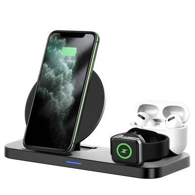 China Foldable Wireless Smart Watch Charger Stand Station, 3 in 1 Fast Qi Wireless Charging Dock Stand for iPhone/Samsung Phone for sale