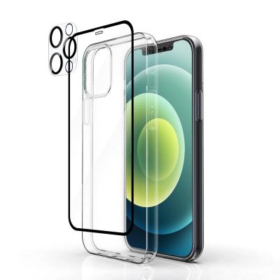 China Anti-drop For iphone 12 Pro Max Front Glass Protector Lens Screen Protector With Clear TPU Case for sale