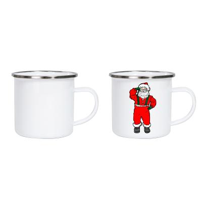 China Viable Hot Selling Sublimation 12oz Enamel Blank Metal White Custom Camping Mug White Mug for sale