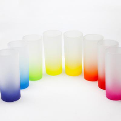 China Wholesale Minimalist Sublimation Colored Bottom Shot Glass Cup Frosted Gradient 10oz Sublimation Empty Glass Mugs for sale