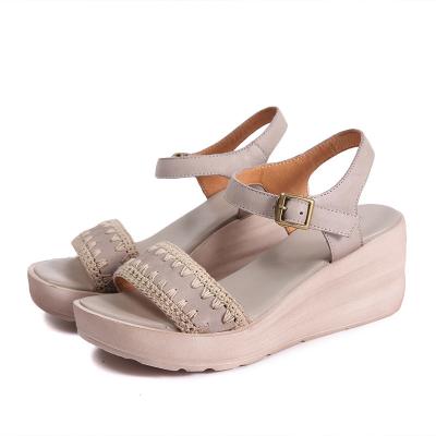 China S510 Summer New Retro Leather Women'S Open-Toe Sandals Handmade Knitted Ladies Wedge Shoes Factory Direct Sales for sale