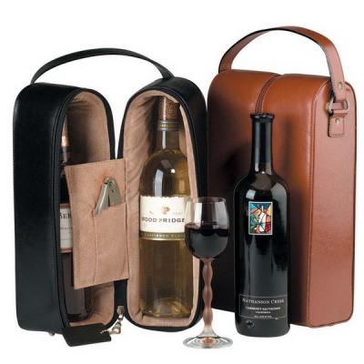 China 2 Bottle PU Insulated Portable Leather Wine Protector Travel Carrier Purse Bag for sale