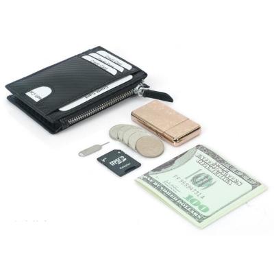 China Good Selling Handmade Carbon Fiber Leather Men Zipper Key Credit Card Holder Wallet for sale