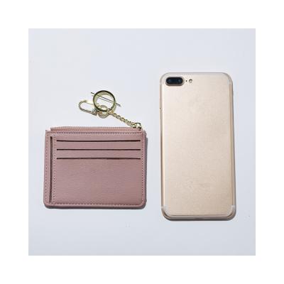 China Eco-friendly Mini Soft Leather Pink Female Coin Purse Bag Key Chain Custom Made Credit Card Holder For Women for sale