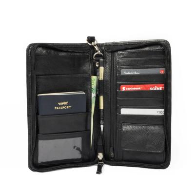 China Universal Detachable Wristband Strap Zipper Around Genuine Leather Travel Wallet Card Certificate Holder Passport Bags for sale