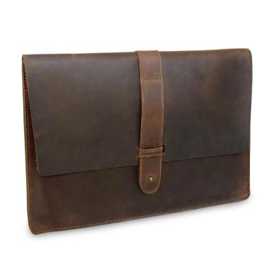 China Brown Crazy Horse GENUINE LEATHER Grain Leather Top Sleeve Case For Laptop for sale