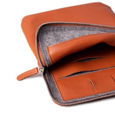 China Genuine Leather+Felt Relaxed Fit Full Grain Leather and Soft Wood Felt Laptop Folio Sleeve Laptop Bag for sale