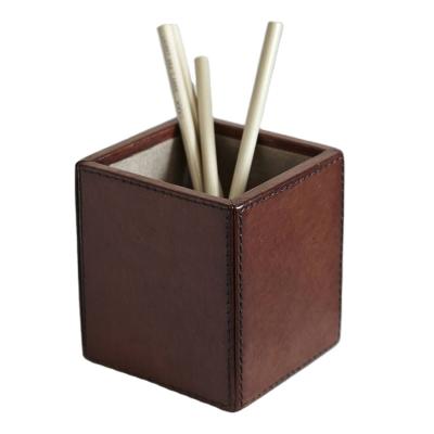 China 2022 Hot Sale Leather Pen Storage Box Office Viable Decorate PU Pen Pot for sale