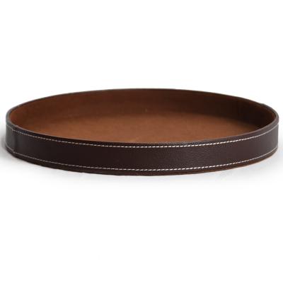 China Faux Leather 30cm Series PU Leather Home Decorative Trays Dishes For Coffee Table Round for sale