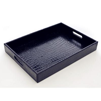 China Pattern Faux Leather Crocodile PU Leather Food Storage Serving Tray for sale