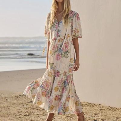 China Miingstyle Vestido Scam Estampado Women Summer Floral Print Dress Vintage Anti-wrinkle Long Sleeve Maxi Dress for sale