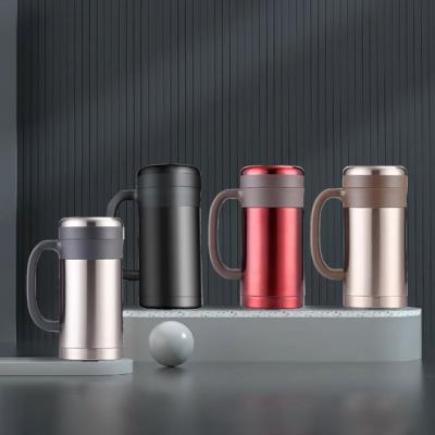 China PORTABLE Reusable Double Insulated Metal Stainless Steel Sports Water Bottles Travel Cup Coffee Mug with Handle and Filter for sale