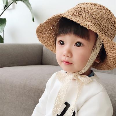 China Handmade Comfortable/Adjustable Children Kids Summer Crochet Baby Straw Hat Korean Lace Sunscreen Hat Breathable Fisherman Hat for sale