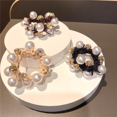 China Popular 2021 New Fashion Rhinestone Pearl Hair Ties Elastic Band Head Tie Female Exquisite Ring Temperament Hair Accessories Popular for sale