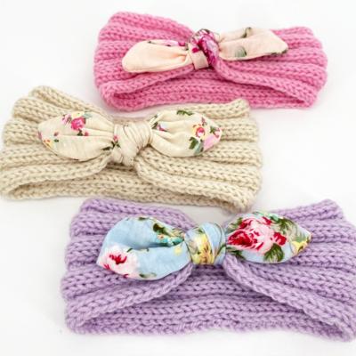 China Material Friendly Material New Style Children's Wool Headband Printed Rabbit Ears Wool Head Band Kids Knitted Hair Bands For Baby for sale