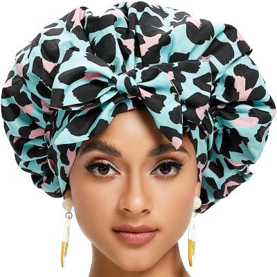 China Custom Silk Headweap Hat Hair Care Double Layers Fashion Print Satin Hair Hood Silk Turban Sleep Hat With Logo For Sleeping for sale