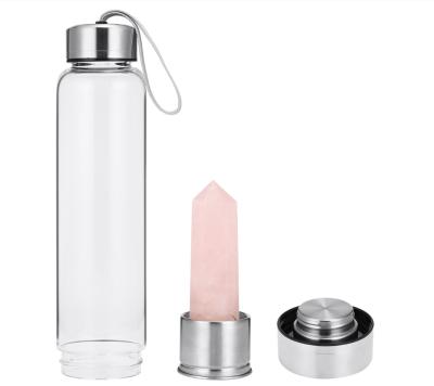 China Wholesale Outdoor Transportation Crystal Rose Quartz Drink Bottle Crystal Infuse Water Bottle for sale