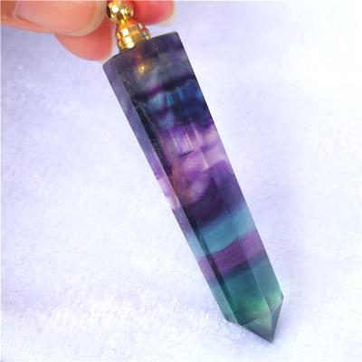 China China Wholesale Natural Rainbow Fluorite Perfume Bottle Crystal Point Hand Carved Perfume Bottle For Necklace for sale