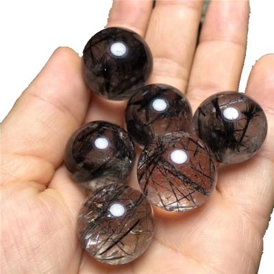 China High Quality Natural Europe Clear Black Hair Rutilated Quartz Crystal Sphere Balls Dangling For Gifts for sale