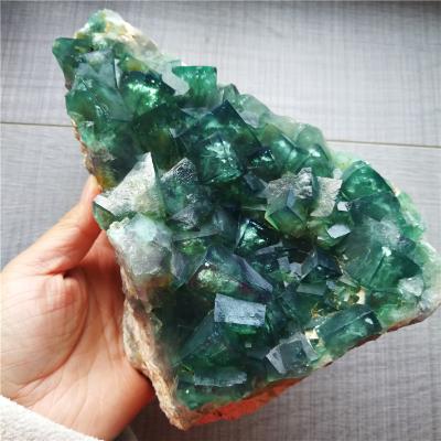 China Wholesale Natural Green Fluorite Cluster Crystal Europe Quartz Mineral Specimen For Collection Home Decoration for sale