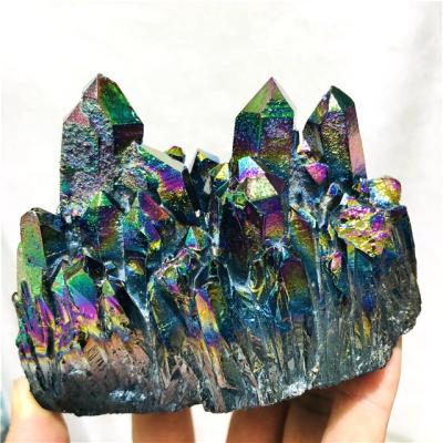 China Wholesale Aura Quartz Cluster Electroplating Colorful Angel Aura Crystal Cluster from Europe for sale