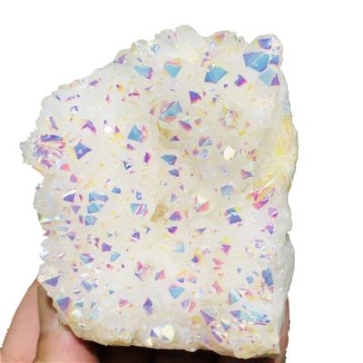 China Europe Selling Titanium Plated Angel Aura Quartz Rainbow Rocks Group Crystal Therapy Stone for sale