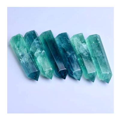 China Wholesale Natural China Reiki Gemstone Magic Wands Point Fluorite Stone Polished Point Crystal Healing Fluorite Tower Blue Green for sale