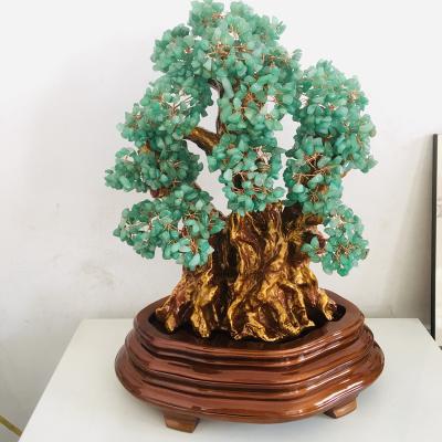 China China Wholesale High Quality Green Pine Aventurine Fortune Money Crystal Lucky Tree Big Tree Ornaments Crystal Tree Ornament for sale